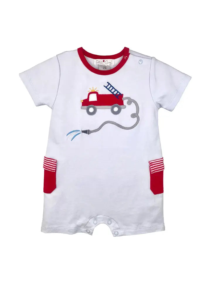 Petit Ami Fire Truck Applique Romper