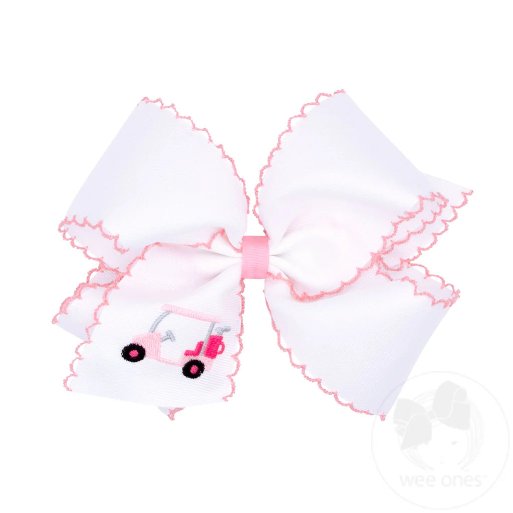 wee ones King Golf Green Embroidered Moonstitch Edge Hair Bow