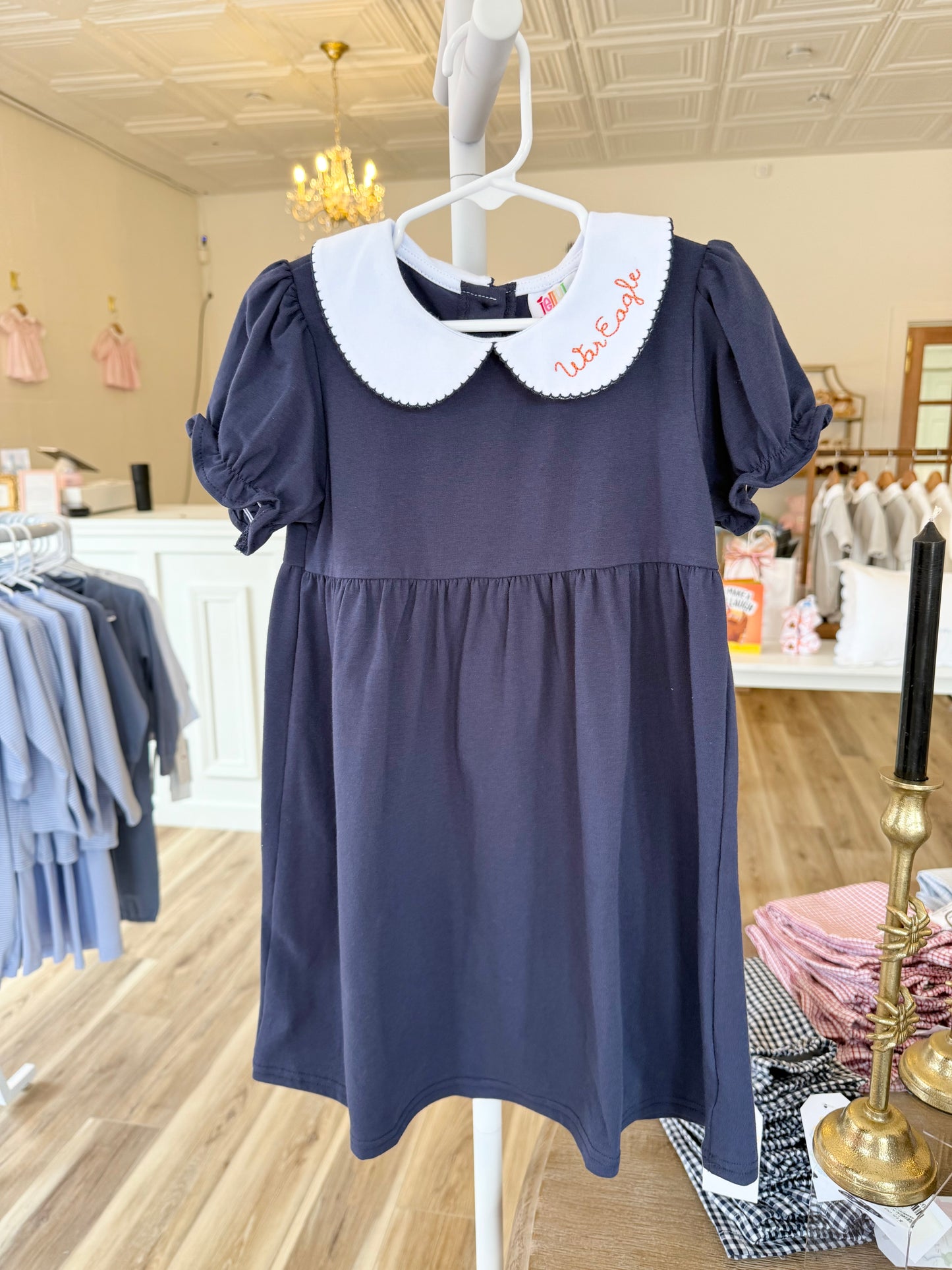 Solid Navy Short Sleeve Collar Dress