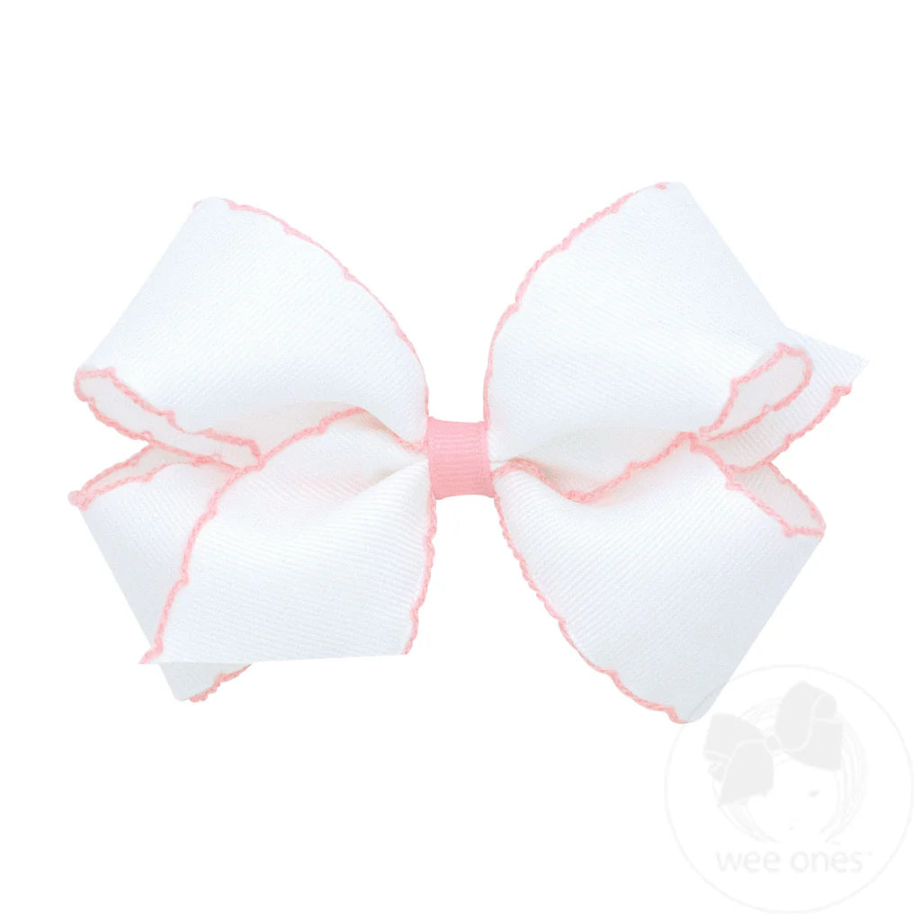 wee ones White with Light Pink Moonstitch Hair Bow