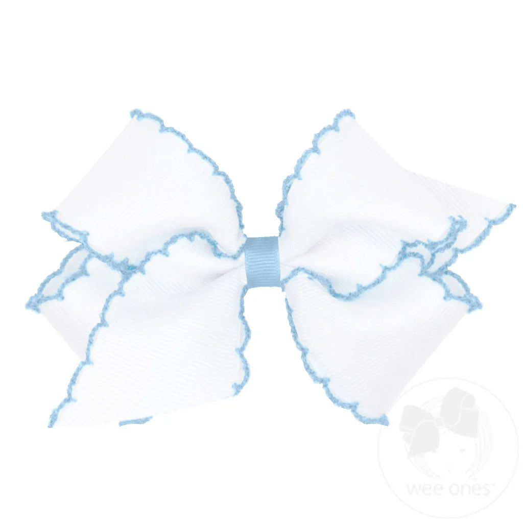 wee ones White with Light Blue Moonstitch Hair Bow