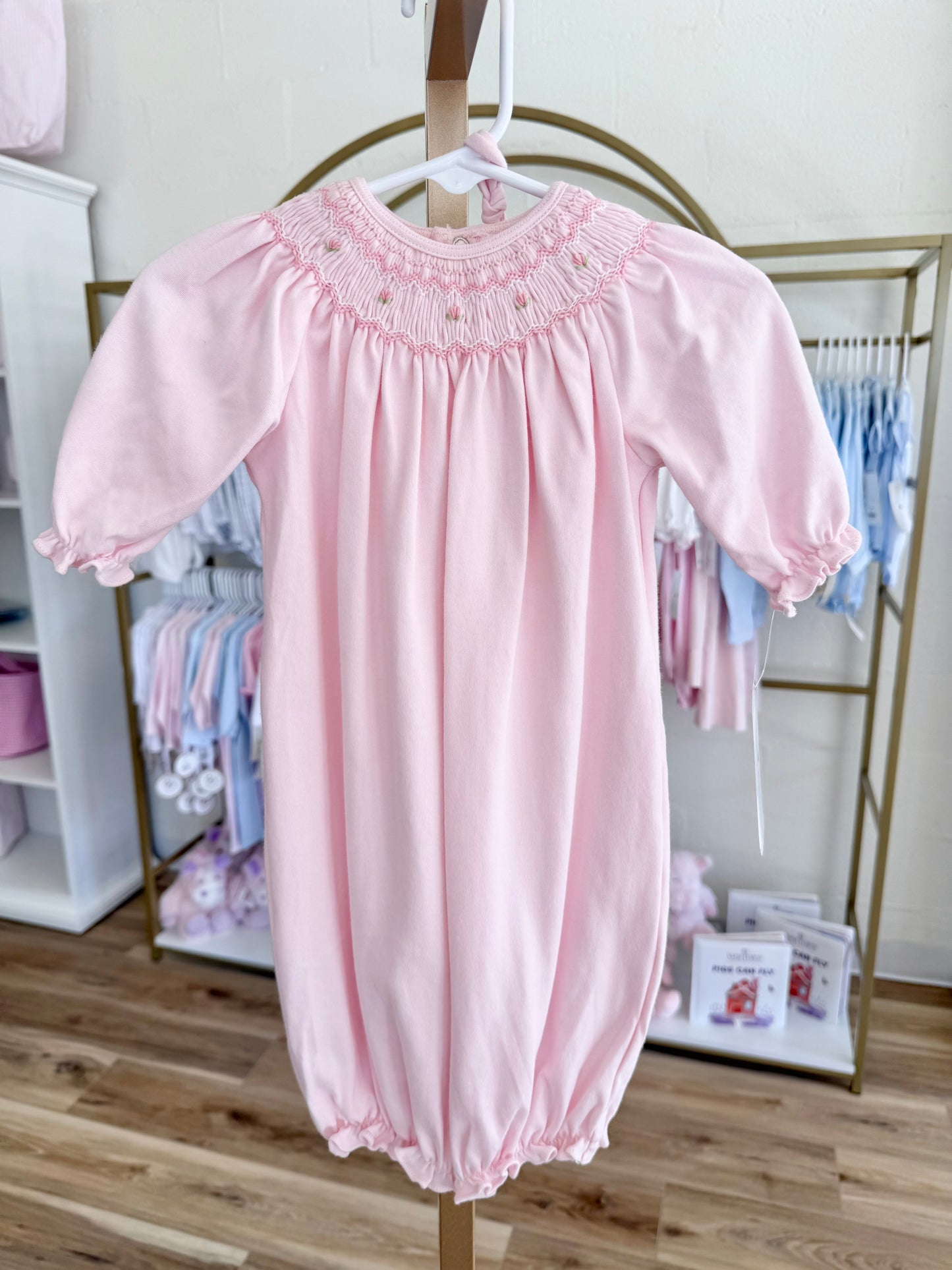 Pink and White Smocked Claire Gown