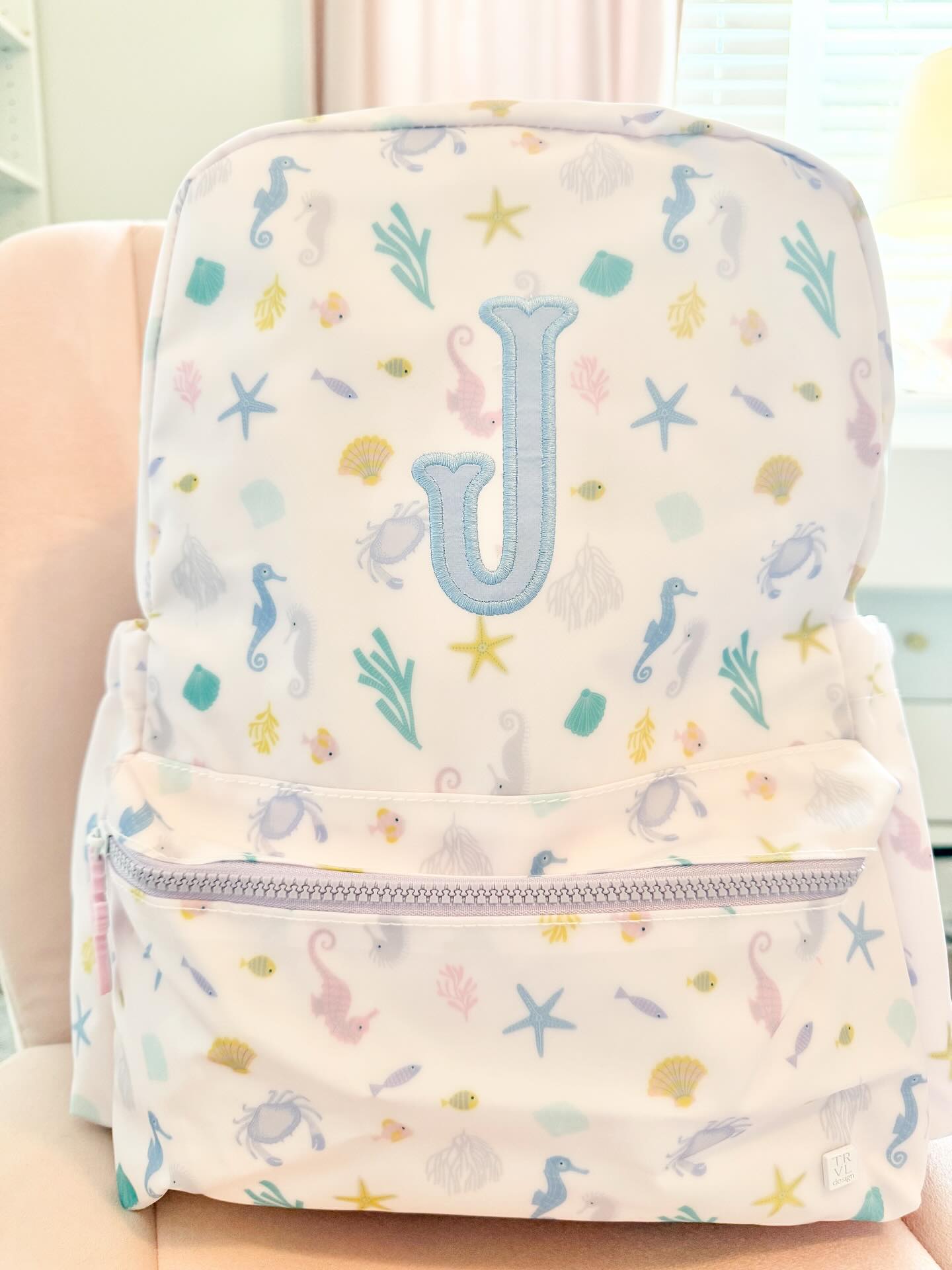 Seaside TRVL Backpack with Single Applique Initial