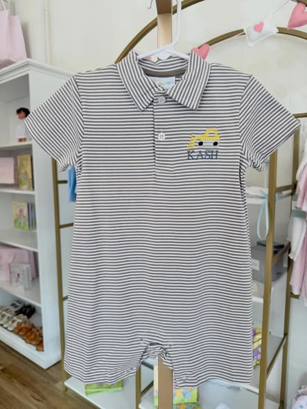 Jellybean Gray Stripe Michael Polo Romper