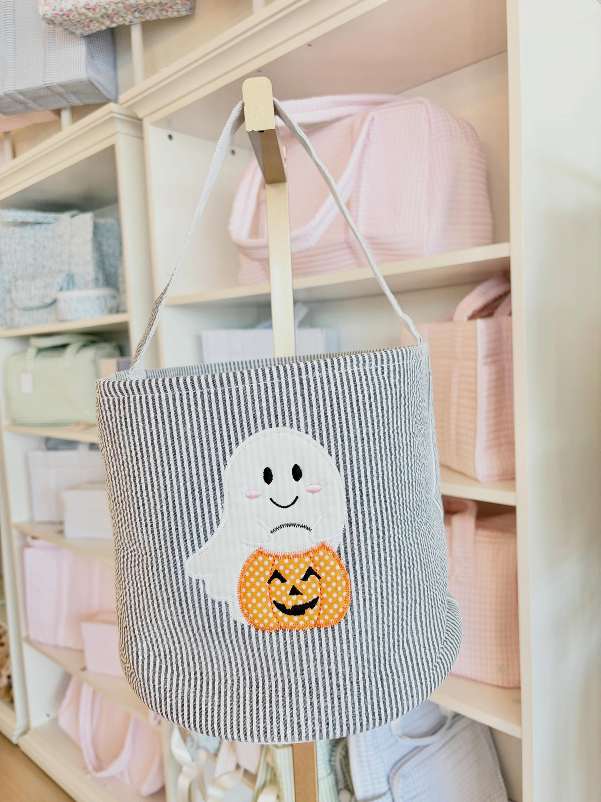 Black Seersucker Halloween Applique Bucket