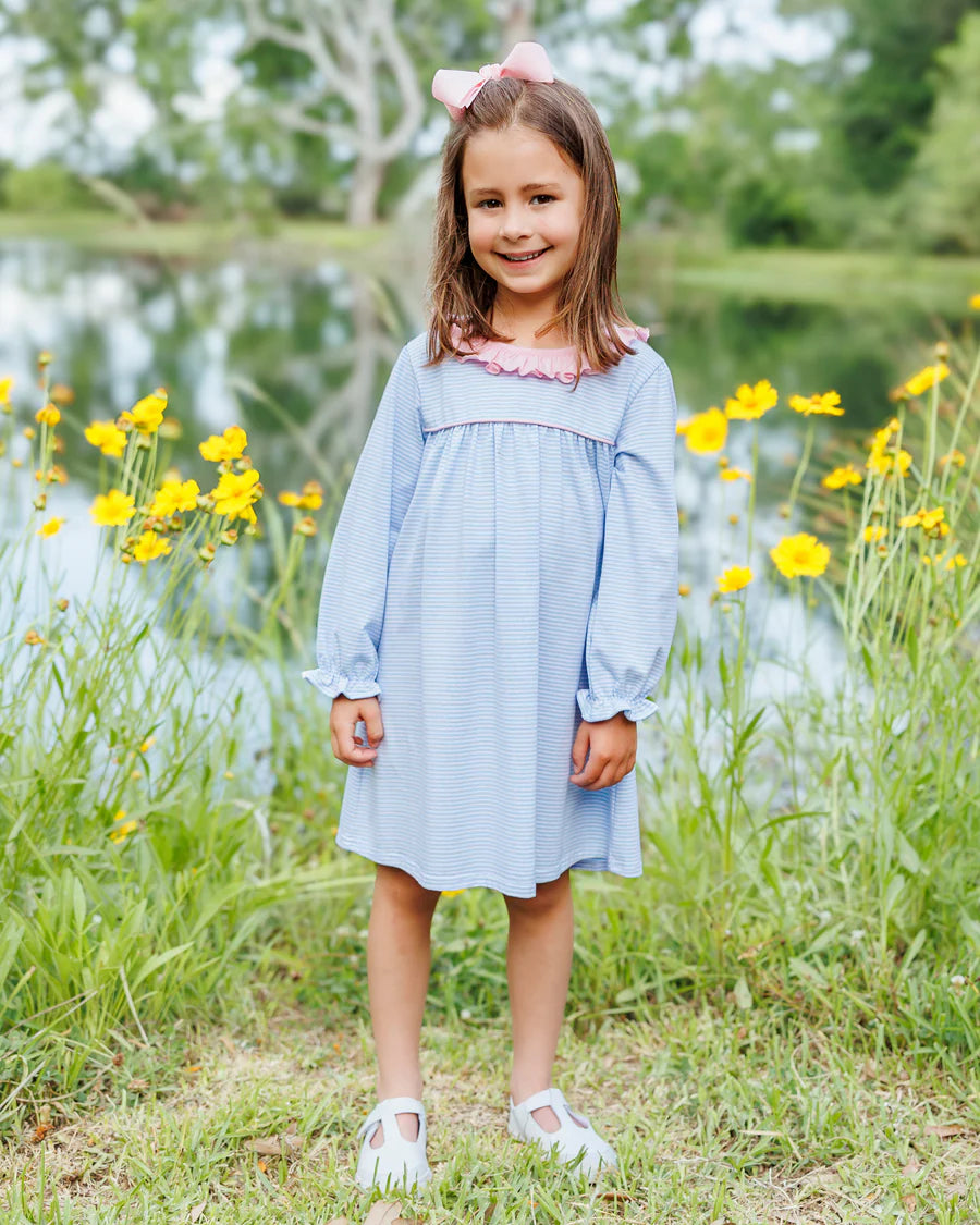 Jellybean Audrey Dress - Light Blue Stripe/Pink