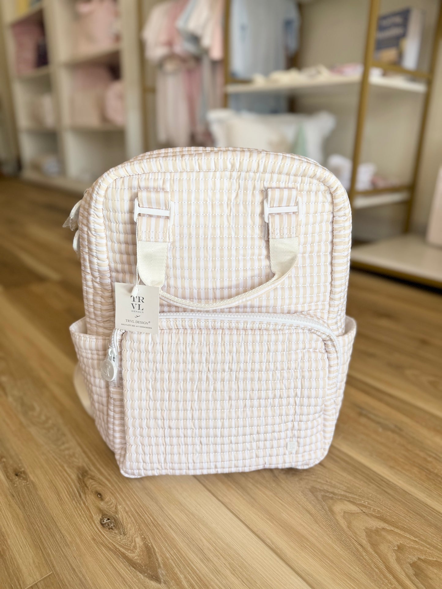 TRVL Sand Pimlico Stripe Quilted Backpack