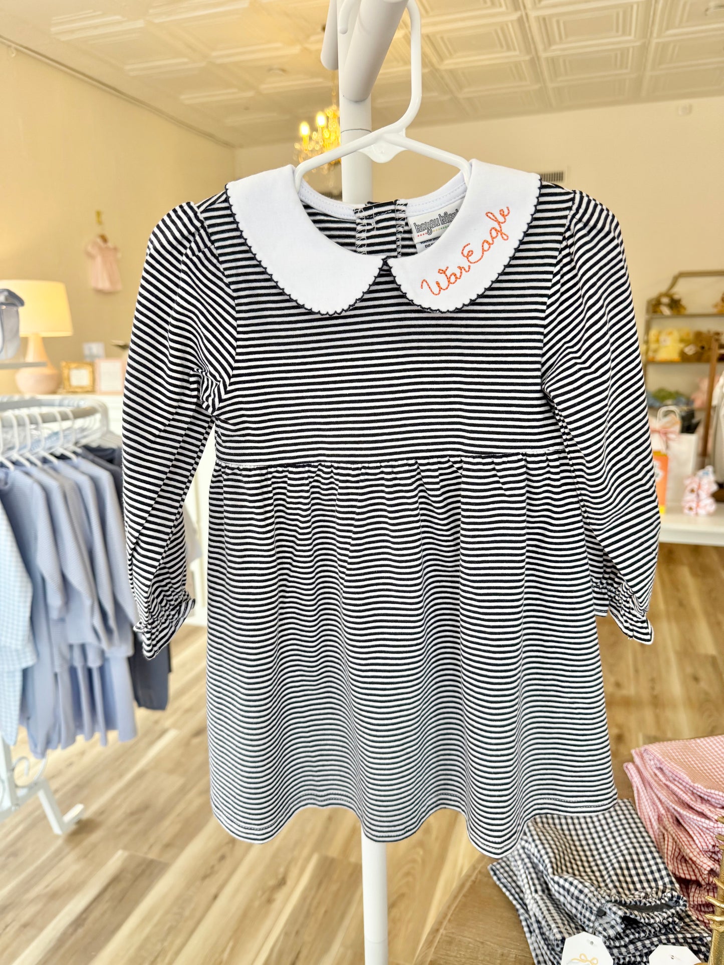 Navy Stripe Long Sleeve Collar Dress