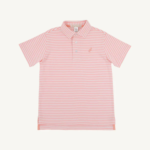 The Beaufort Bonnet Company Prepletic™ Prim & Proper Polo- Sanibel Salmon Stripe/Pompano