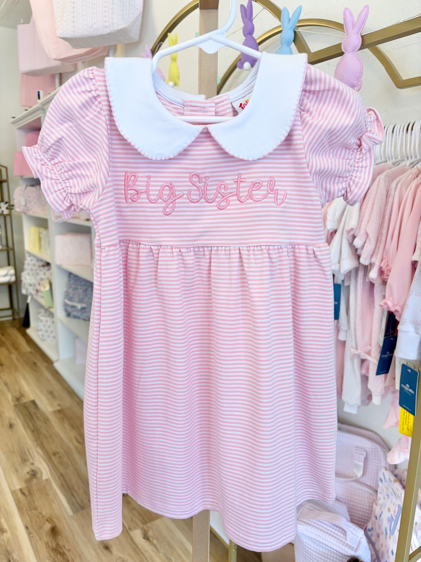 Charlotte Dress- Light Pink Stripe "Big Sister"