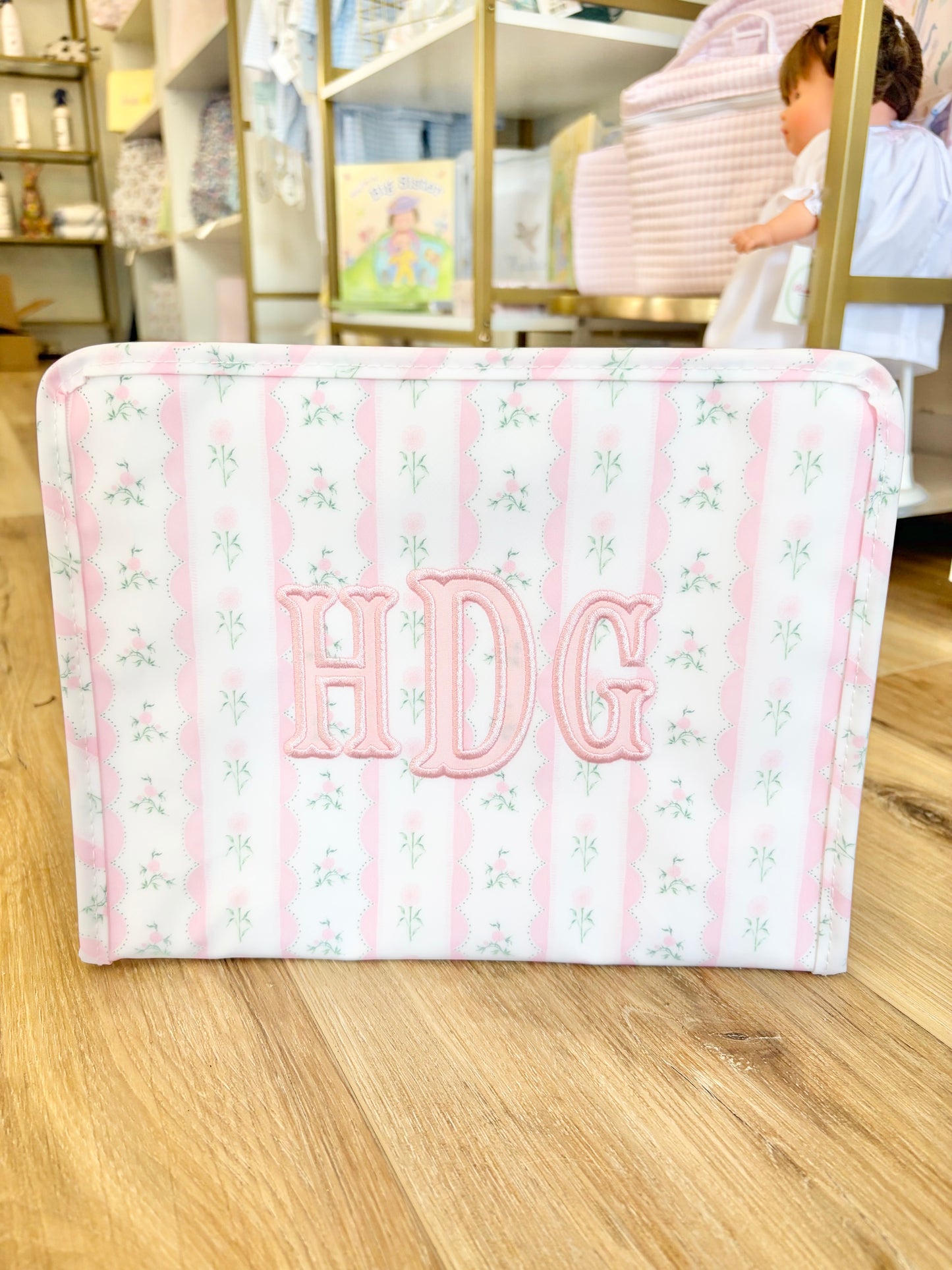 TRVL Pink Ribbon Floral Large Roadie- 3 Initials Applique