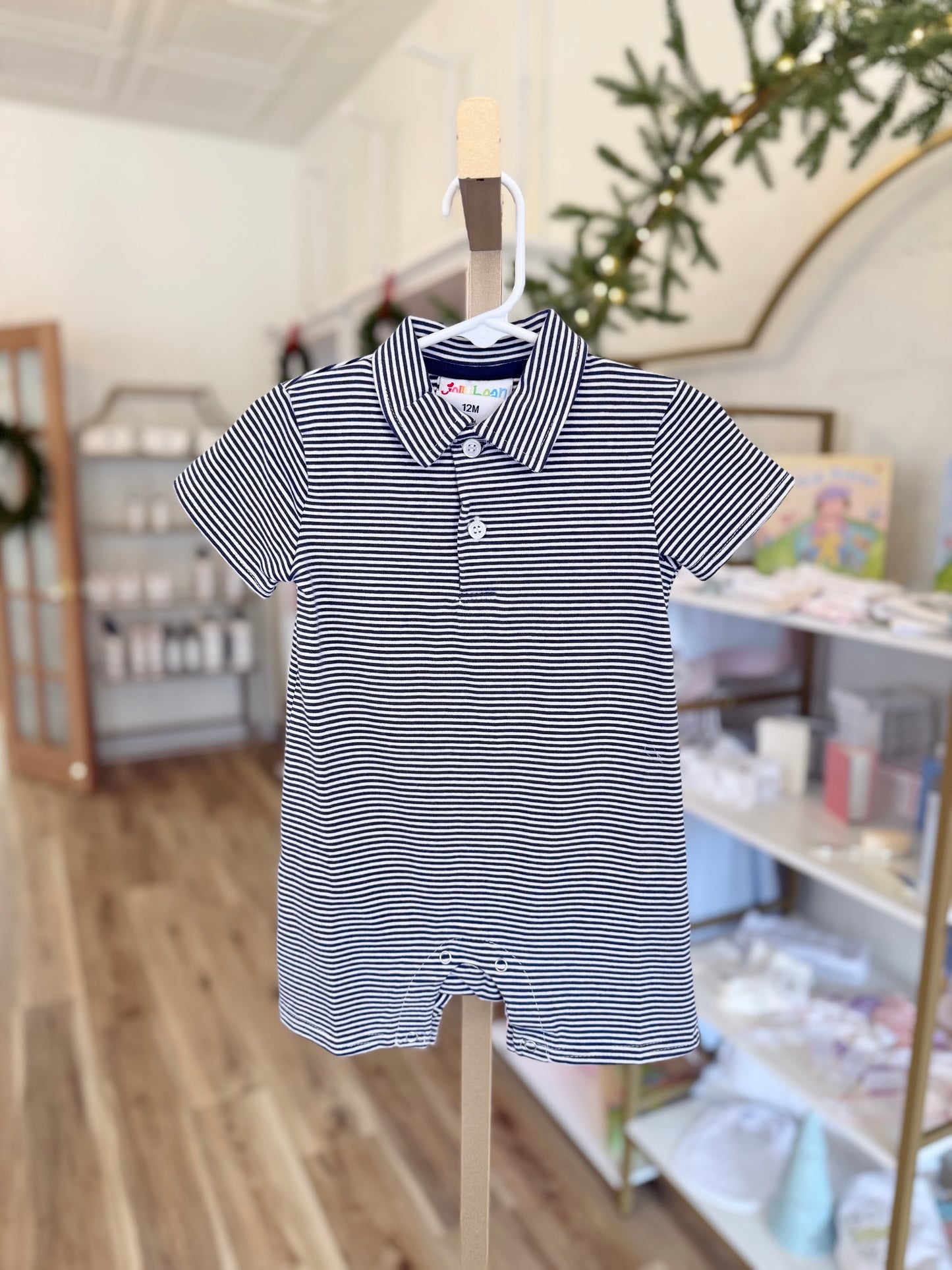 Jellybean Navy & White Stripe Polo Romper