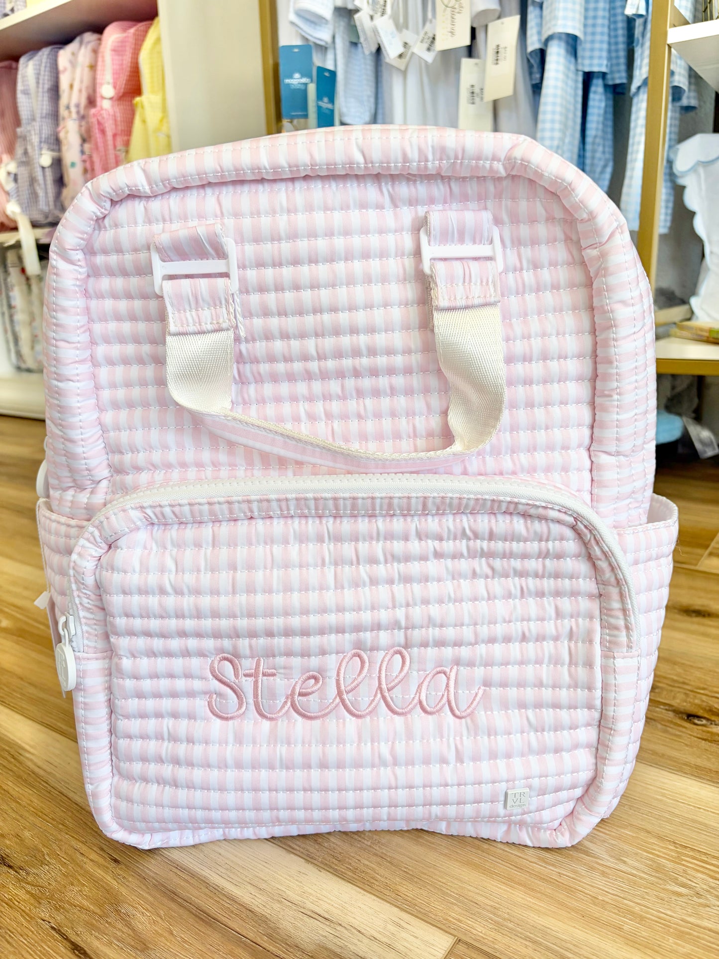 TRVL Pink Pimlico Stripe Quilted All You Need Bag - Bubbly font name