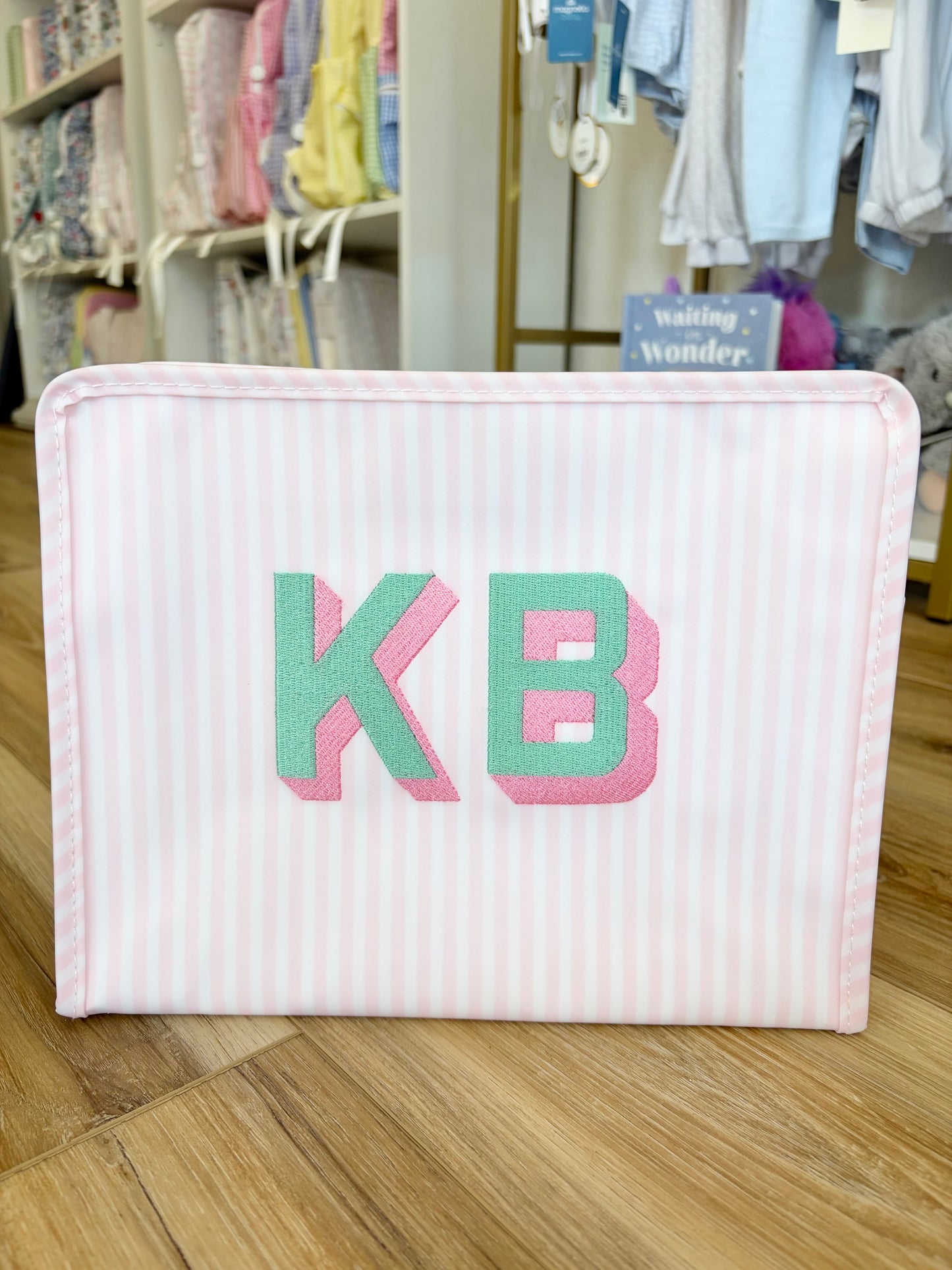 TRVL Pink Pimlico Stripe Large Roadie- 2 Initial Monogram