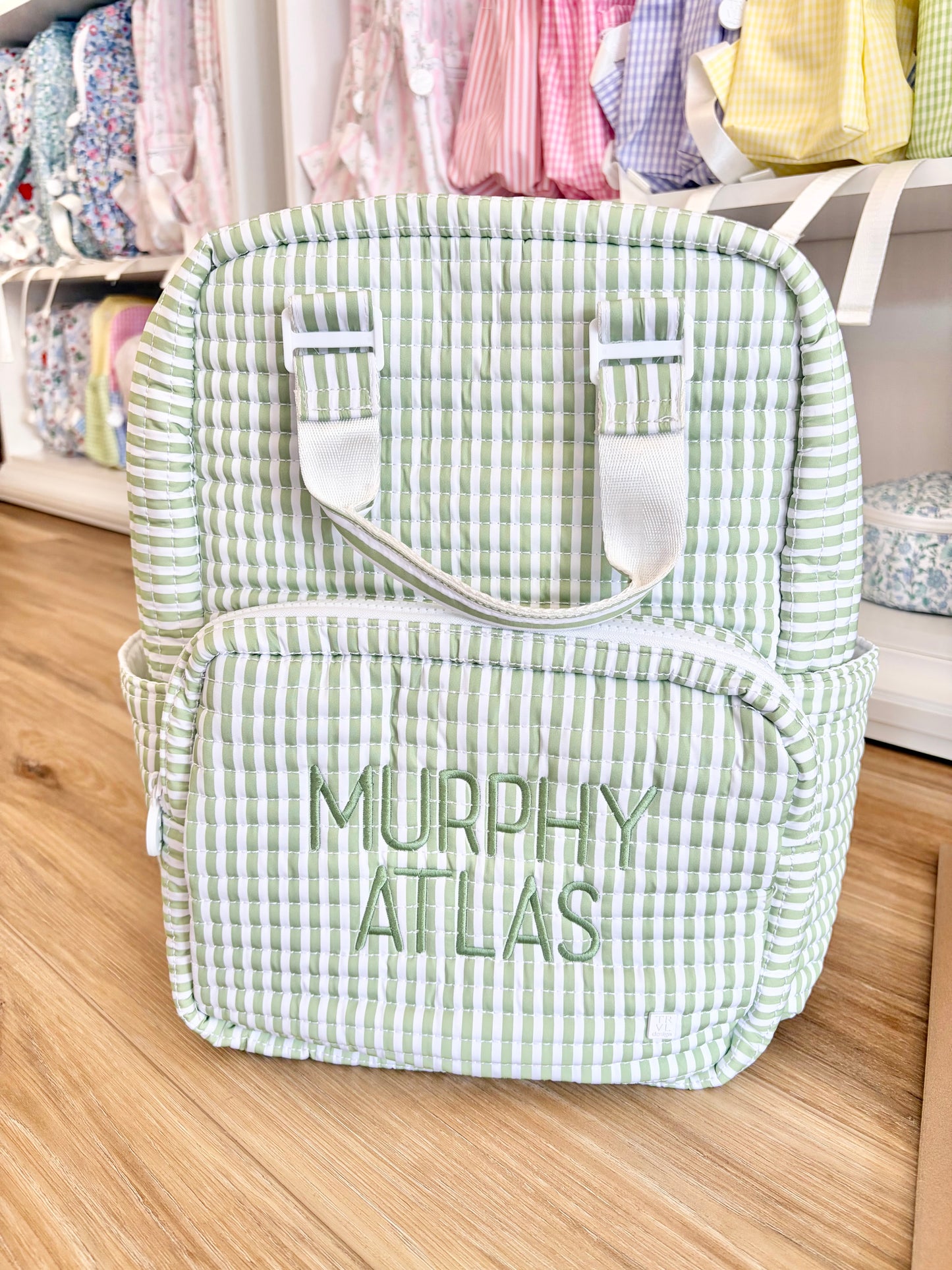 TRVL Sage Pimlico Stripe Quilted All You Need Bag- Graham Font Name