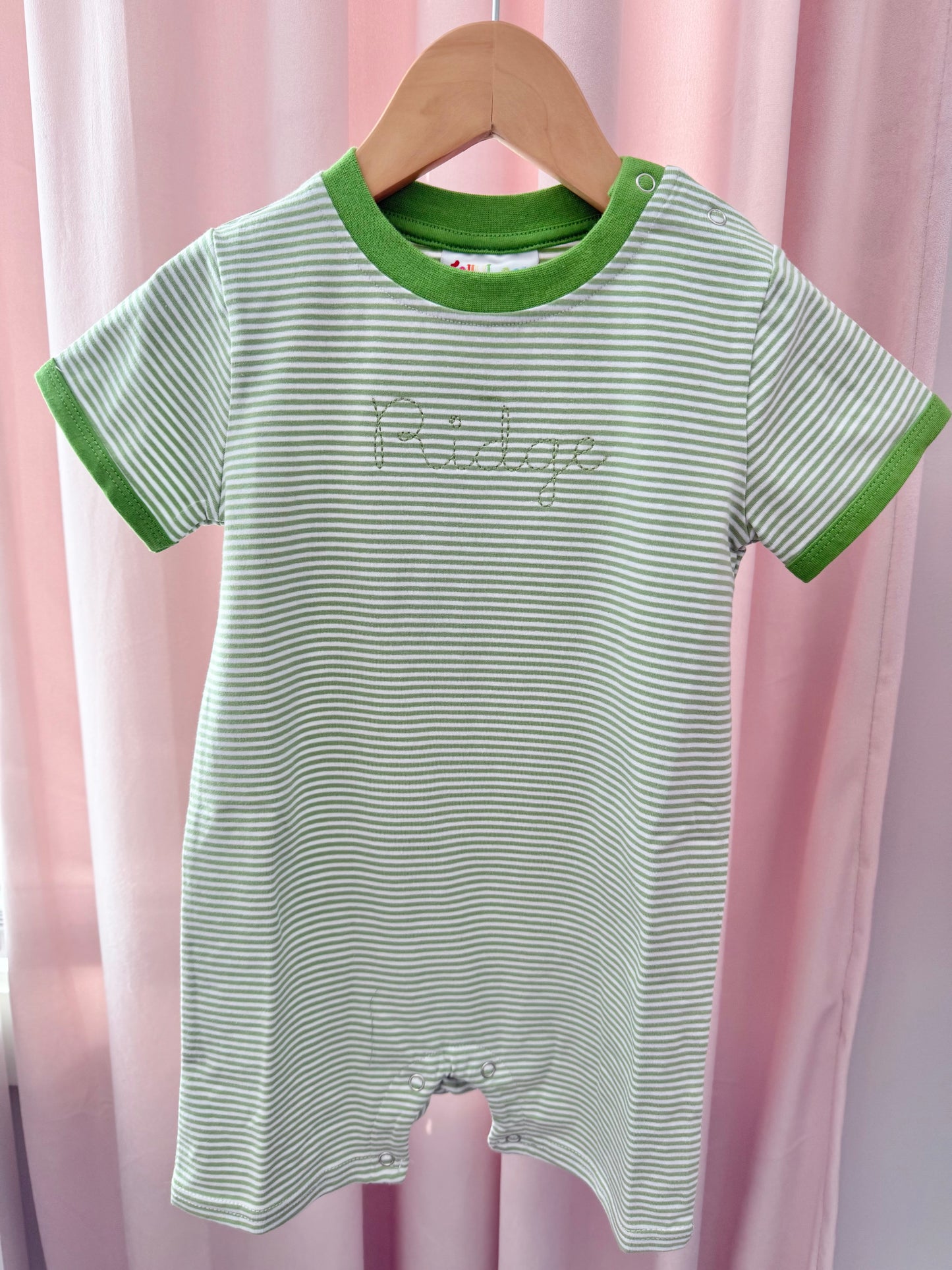 Green Stripe Boys Romper