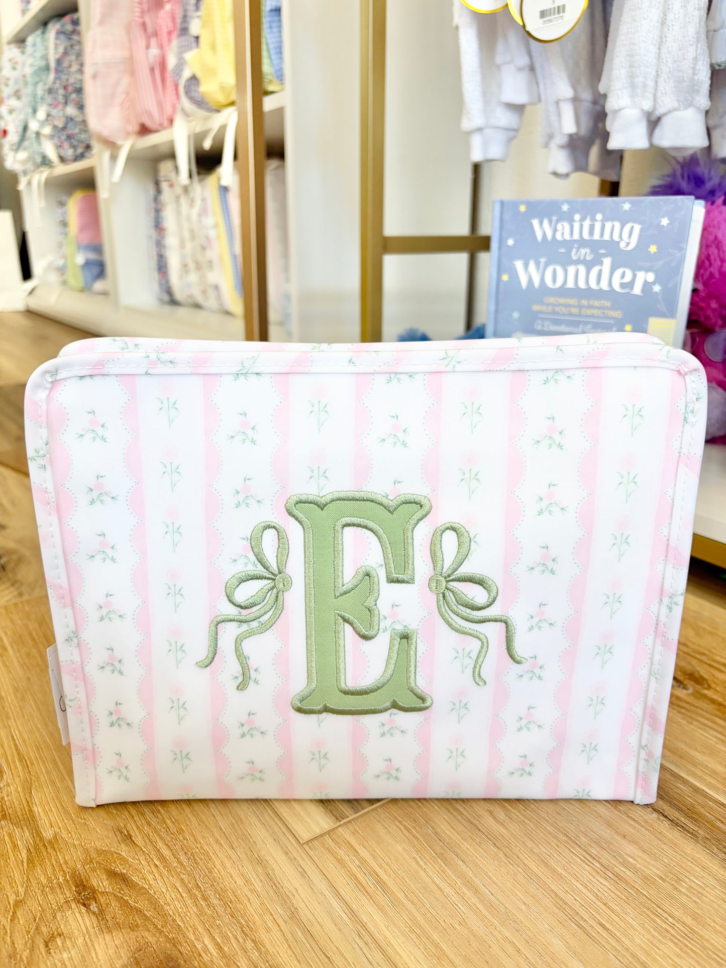 TRVL Pink Ribbon Floral Large Roadie- Single Initial Applique with Bows