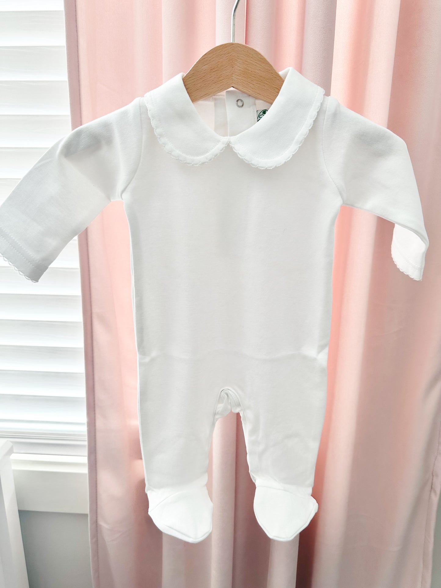 SOLID White Collar Footie with Pink Thread