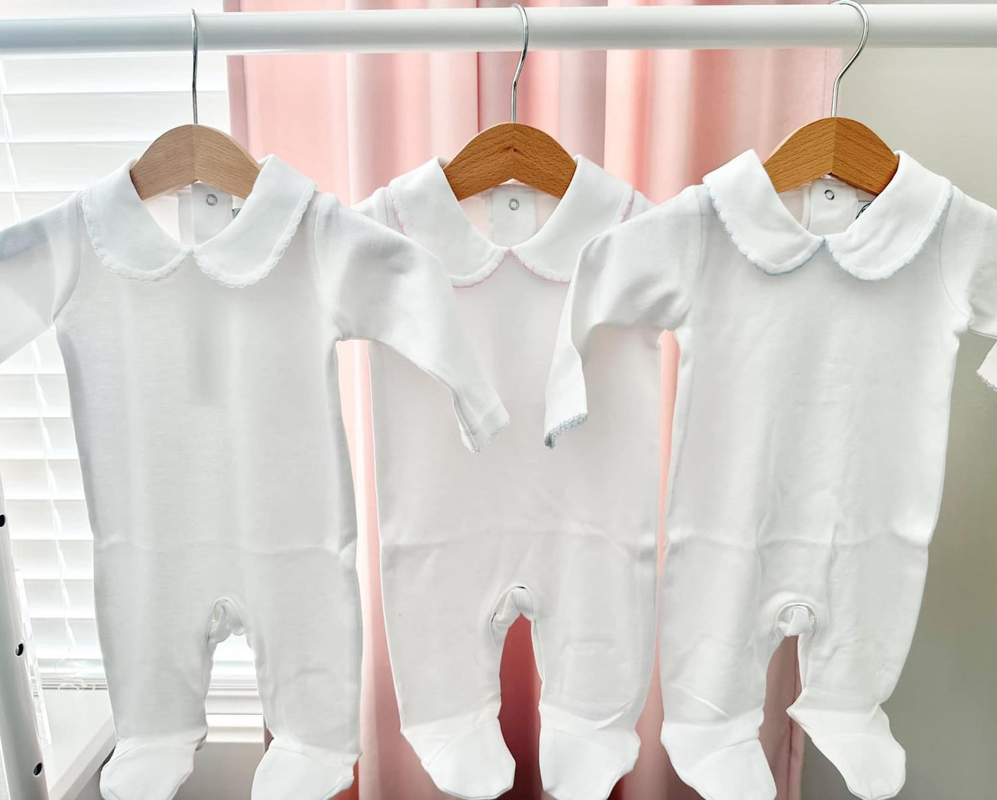 White Collar Footie with Pink Trim