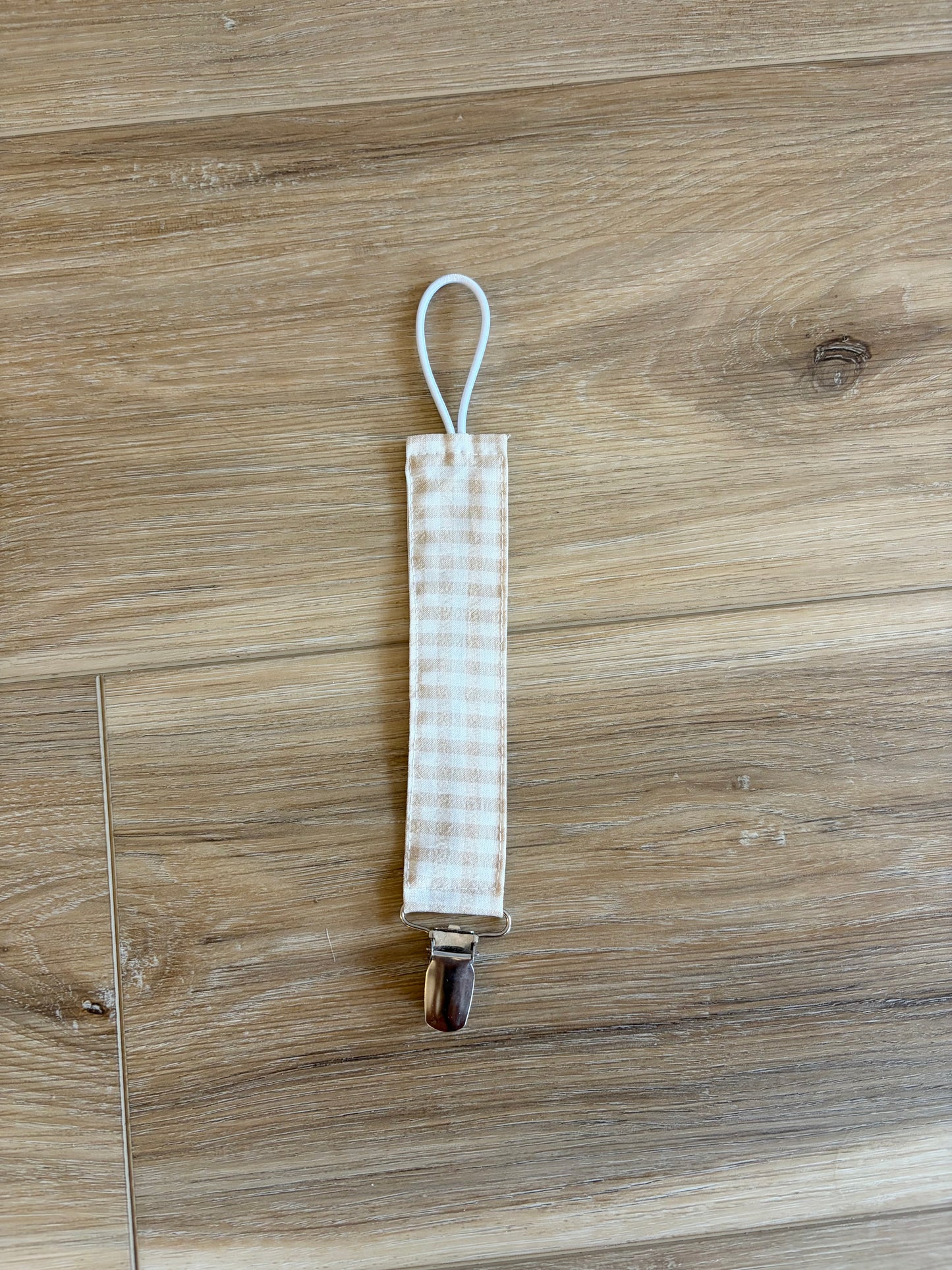 Khaki Gingham Paci Clip