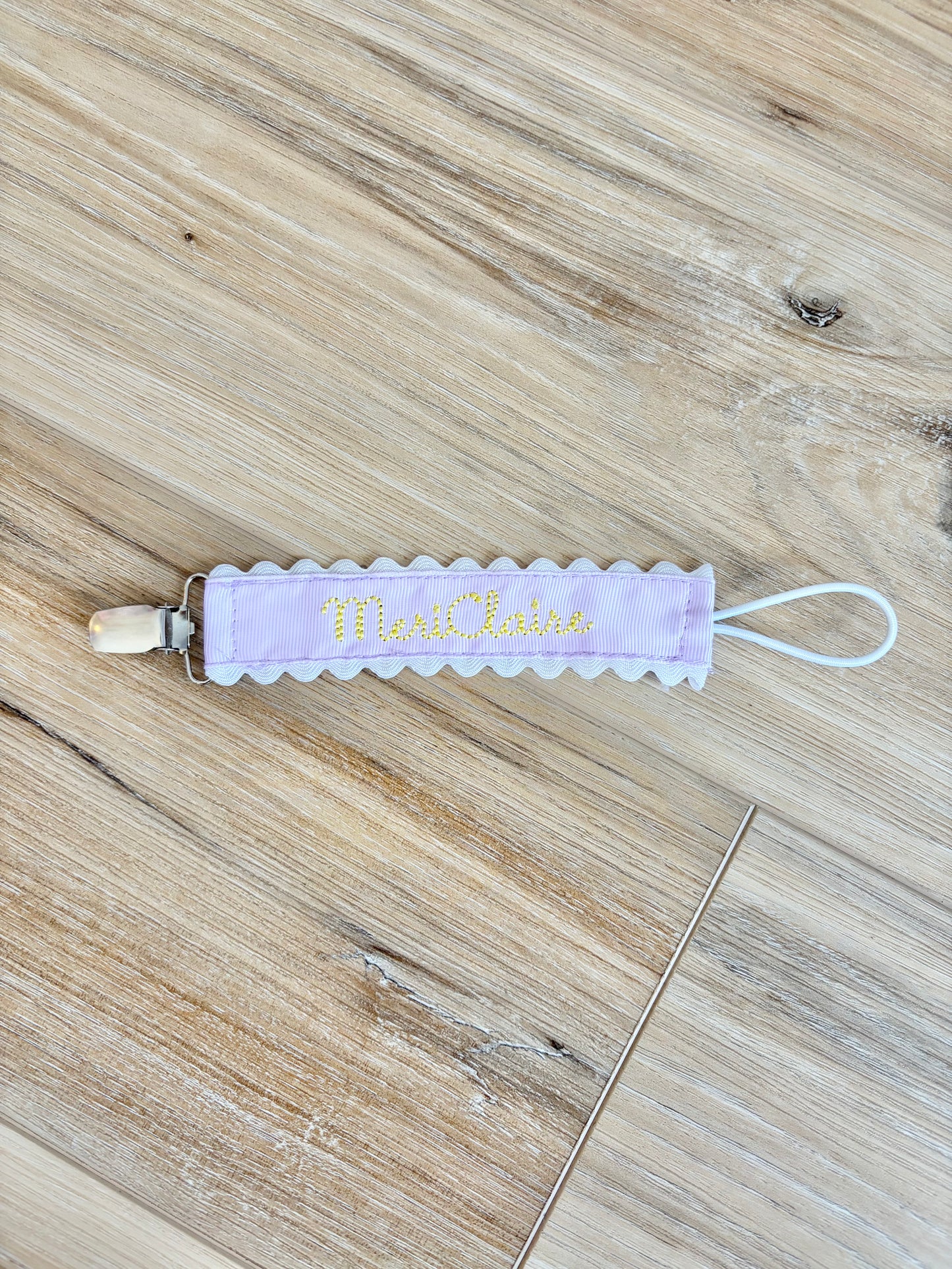 Lavender Grosgrain Solid Paci Clip- Beckham Font
