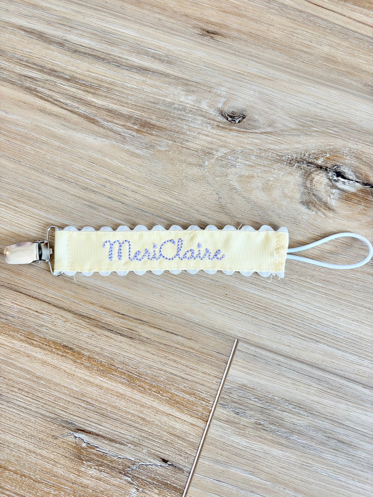Yellow Grosgrain Solid Paci Clip- Beckham Font