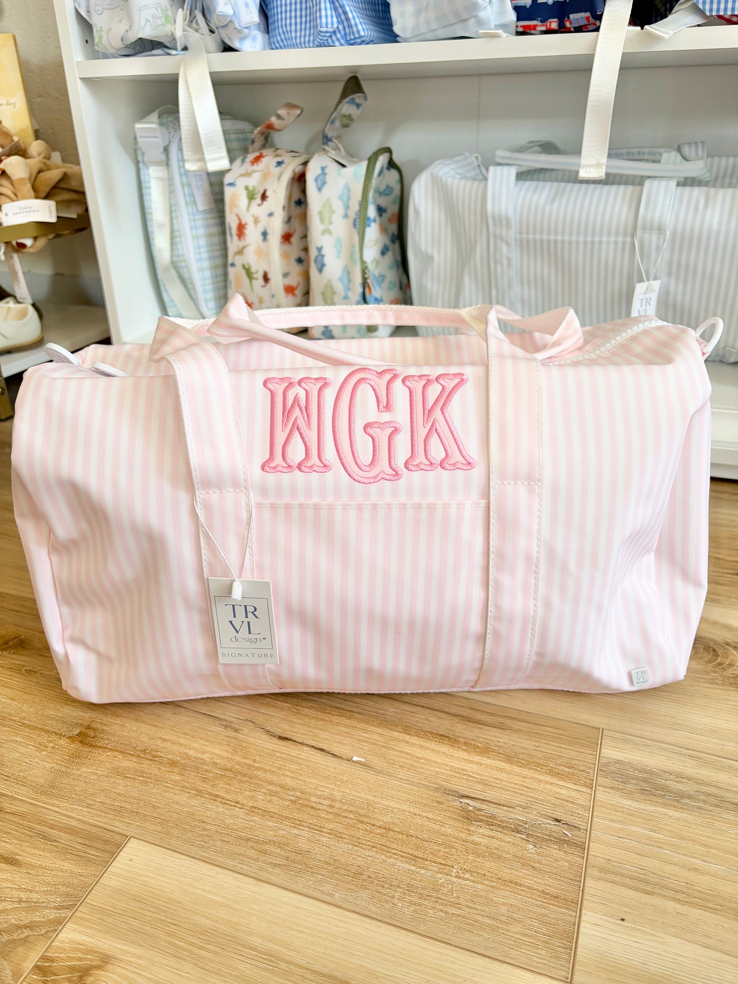 TRVL Pink Stripe Pimlic Weekender- 3 Initial Applique