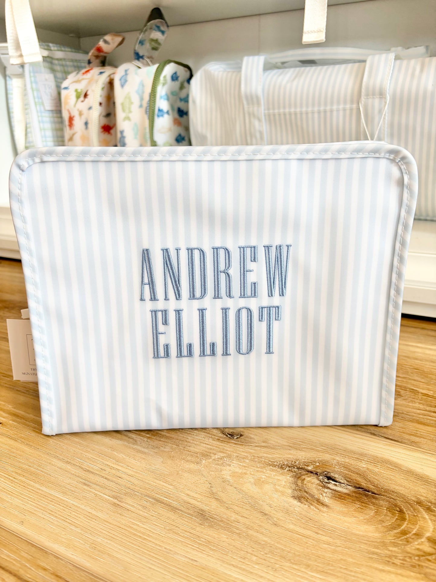 TRVL Blue Stripe Pimlico Large Roadie- Graved Font