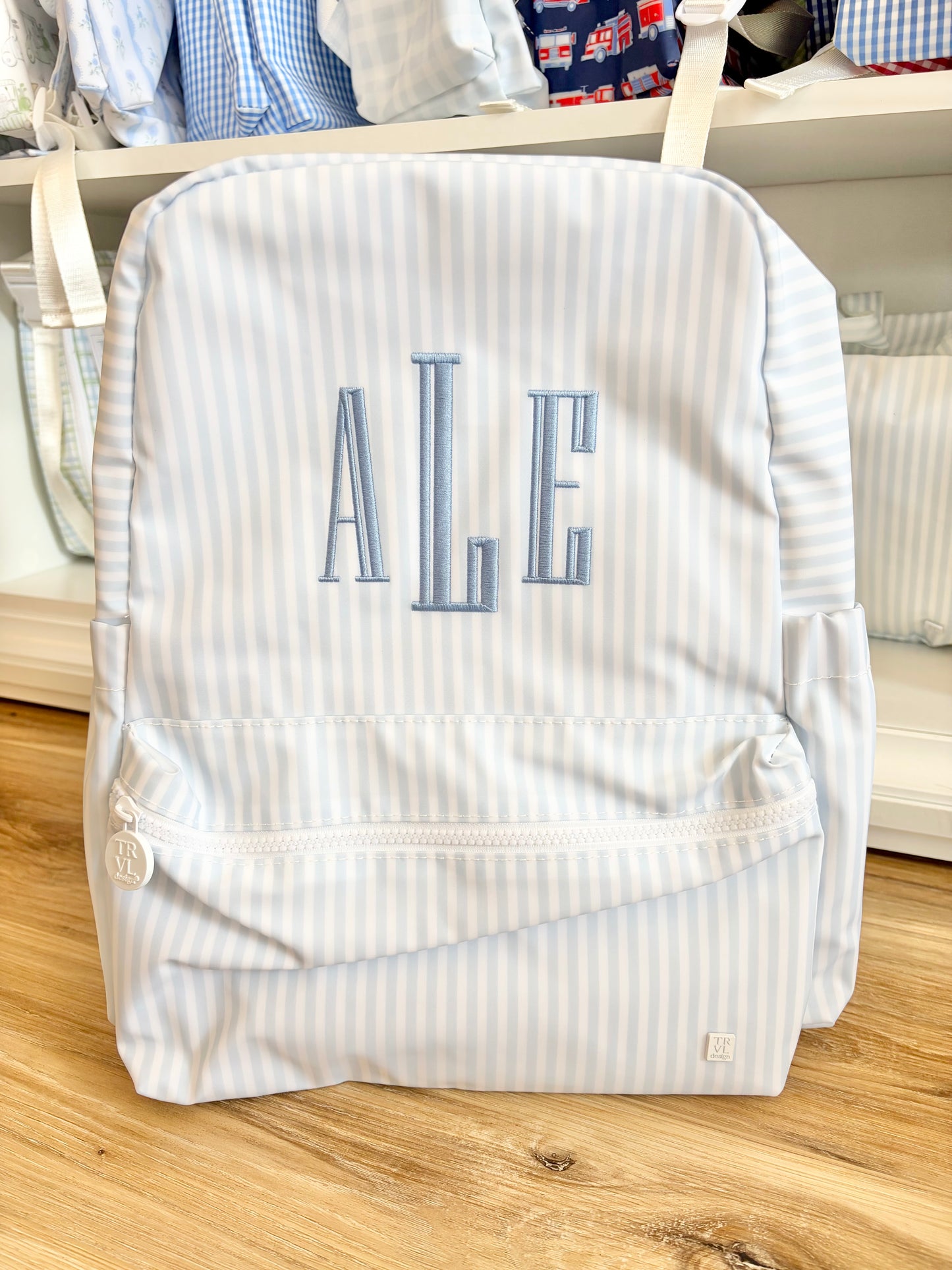 TRVL Blue Stripe Pimlico Backpack- Graved Monogram