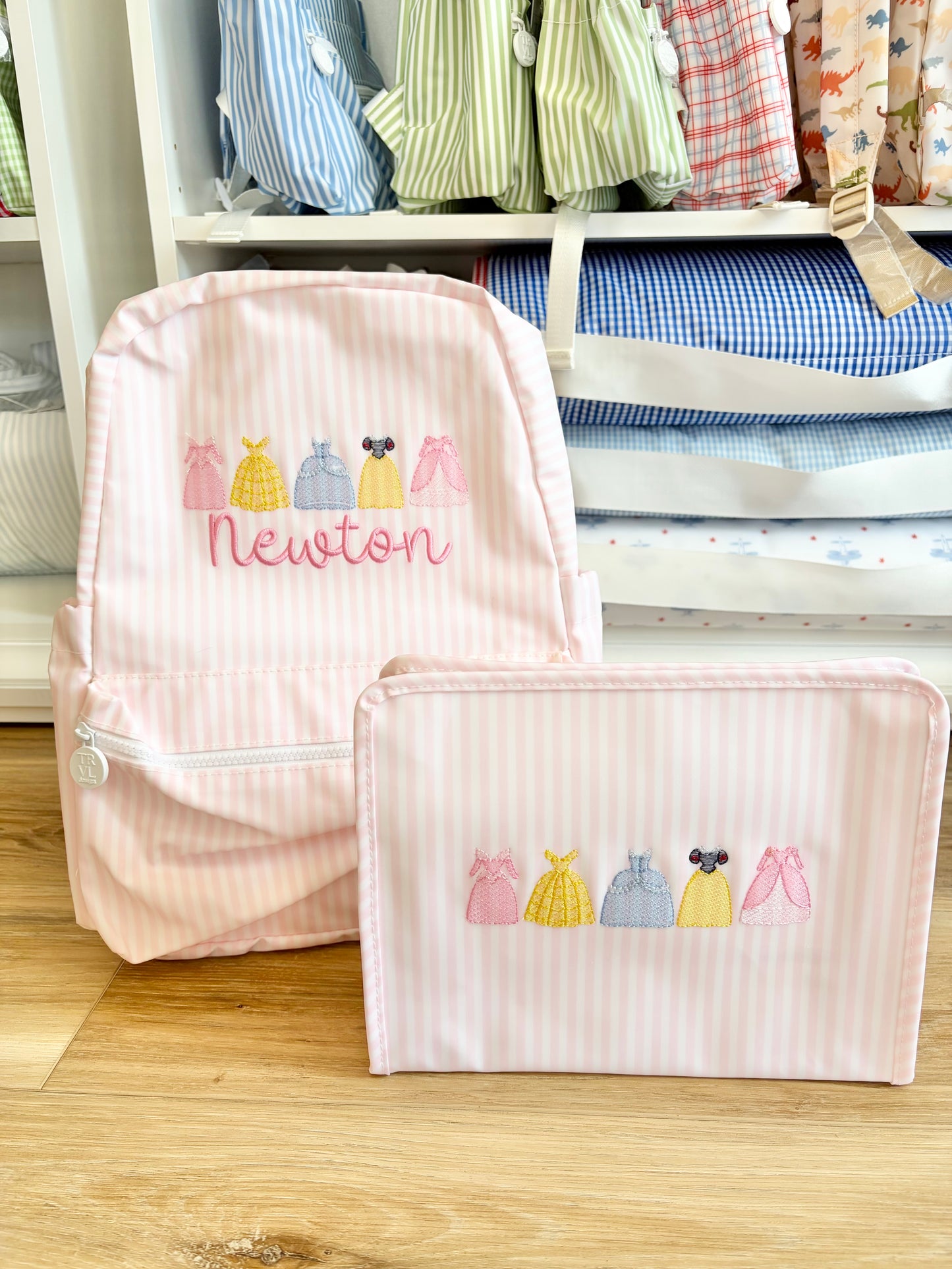 TRVL Pimlico Pink Stripe Large Roadie with Princess Dresses