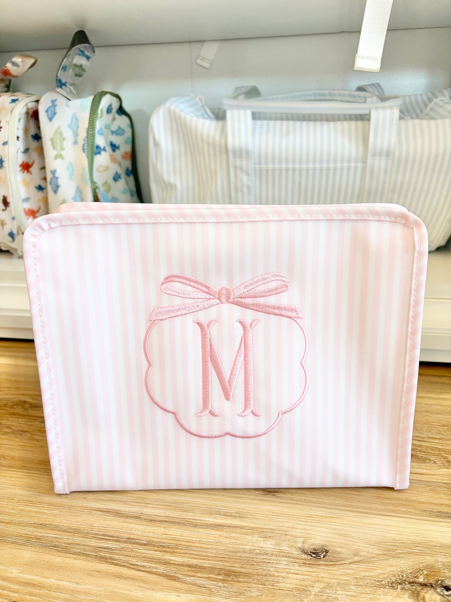 TRVL Pimlico Pink Stripe Large Roadie with Single Bow Design