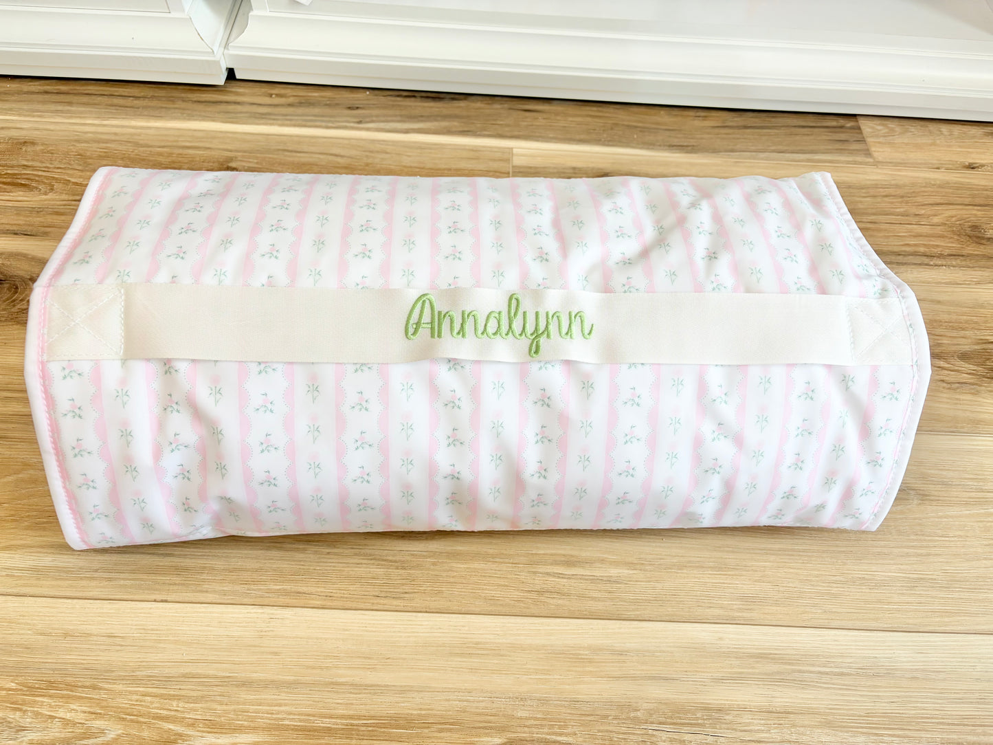 TRVL Pink Ribbon Floral Nap Mat- Ellie Font Name