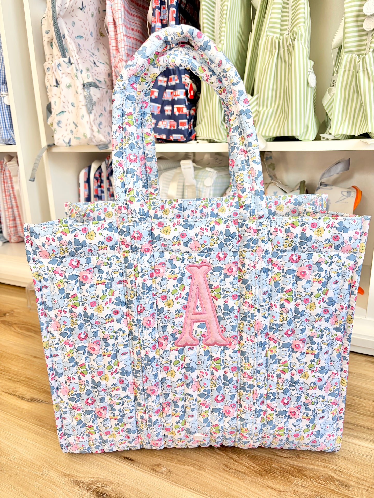 TRVL Bridgehampton Quilted Tote with Single Initial Applique