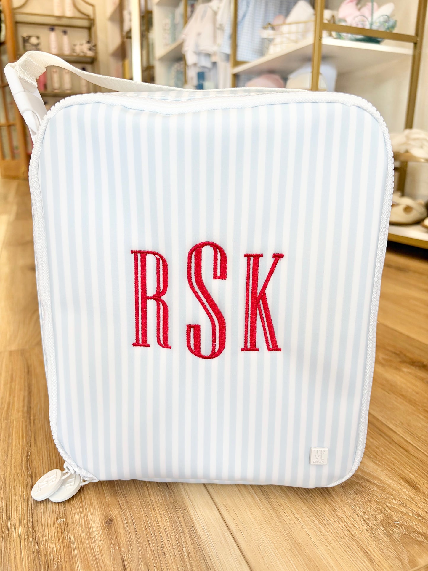 TRVL Pimlico Blue Stripe Insulated Lunch Box with 3 Initials