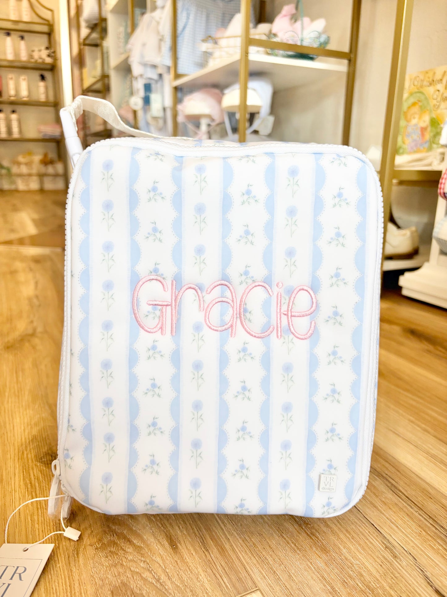 TRVL Blue Ribbon Floral Insulated Lunch Box with Single Name
