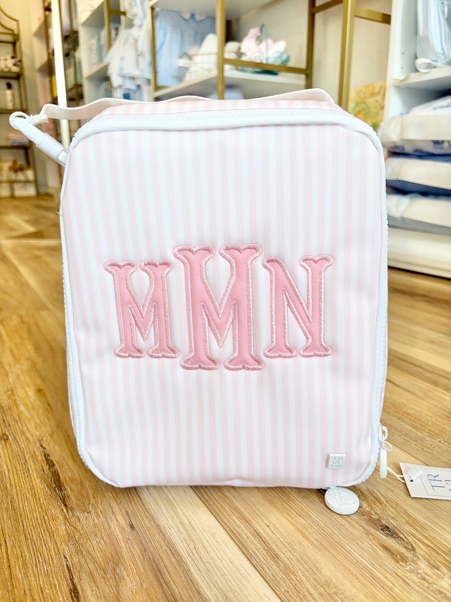 TRVL Pimlico Pink Stripe Insulated Lunch Box with 3 Initials