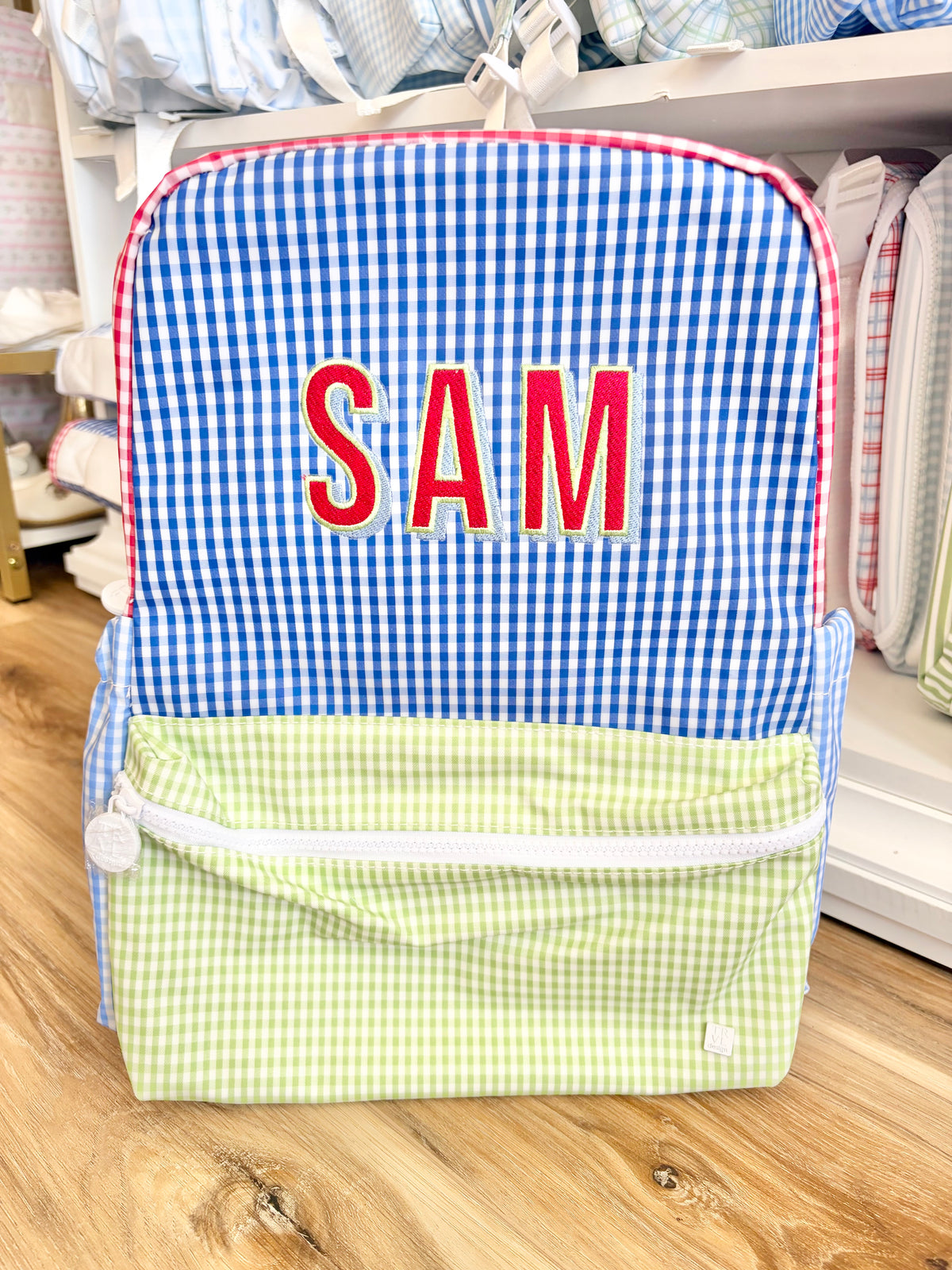 TRVL Classic Blue Plaid Backpack with Single Name