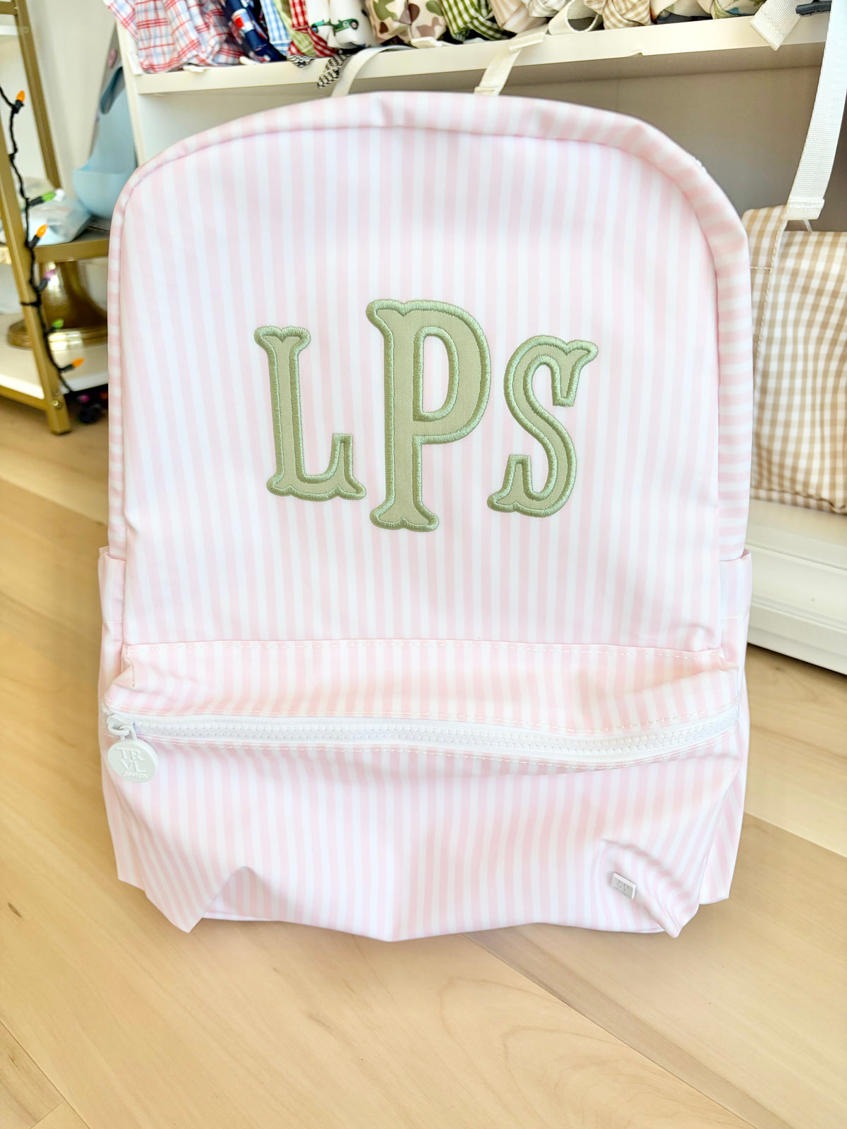 TRVL Pimlico Pink Stripe Backpack with 3 Initials
