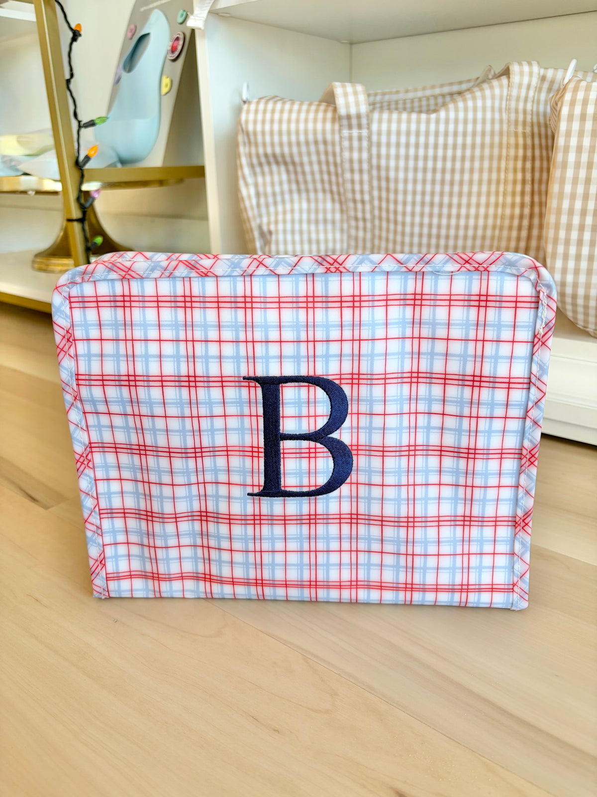 TRVL Classic Red Plaid Large Roadie- Single Initial Times Font