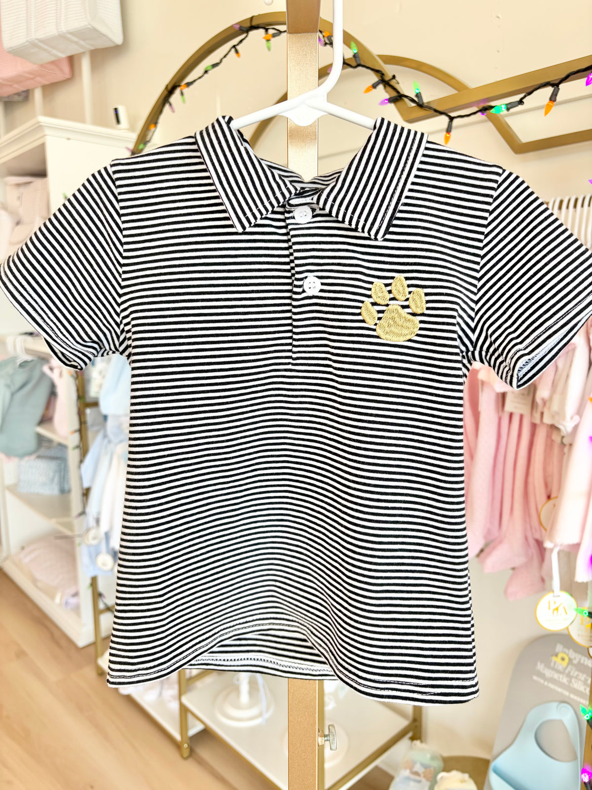 Black Stripe Michael Polo- Gold Panther Paw