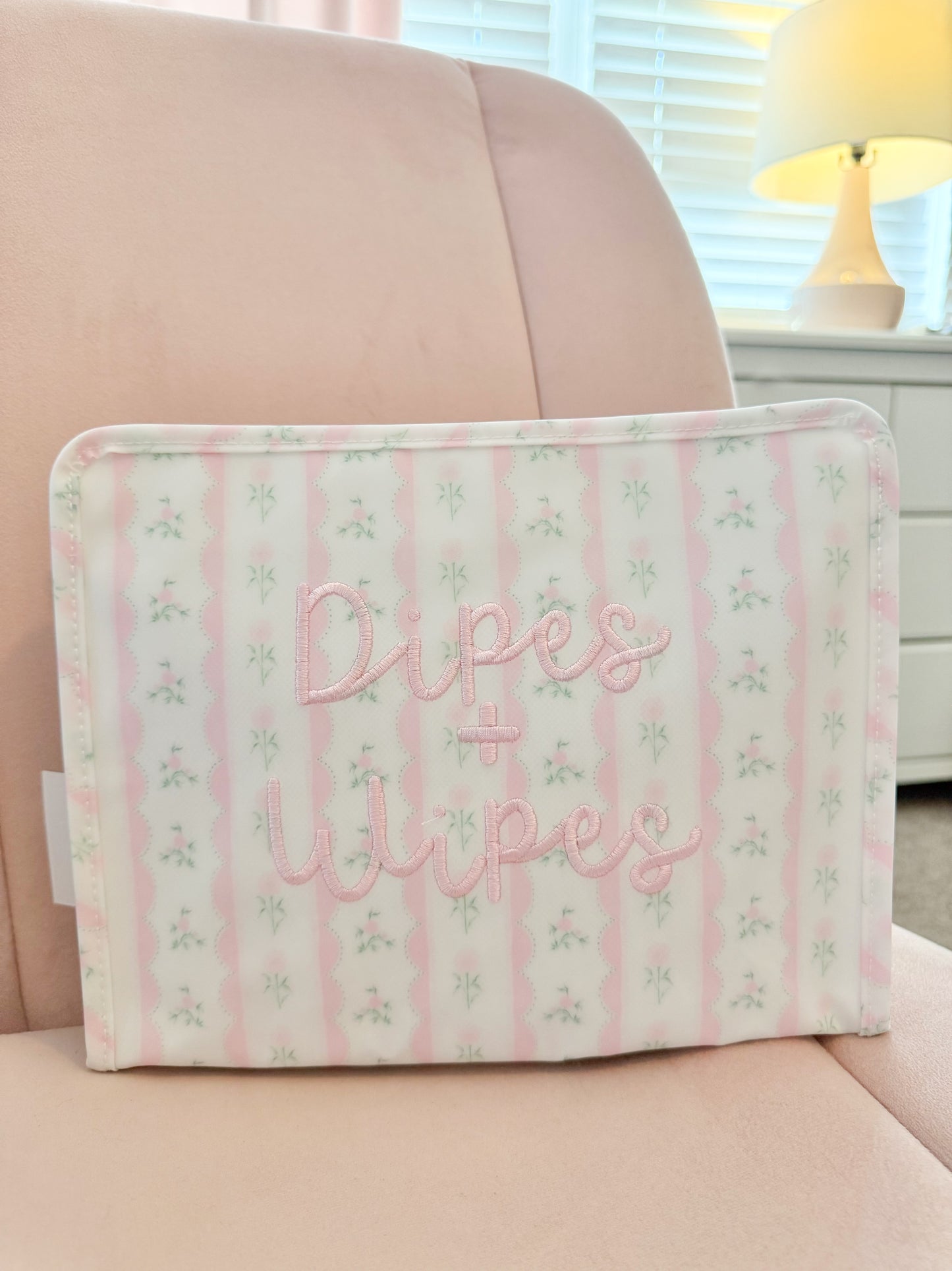 Large Ribbon Pink Floral Roadie "Dipes + Wipes" TRVL