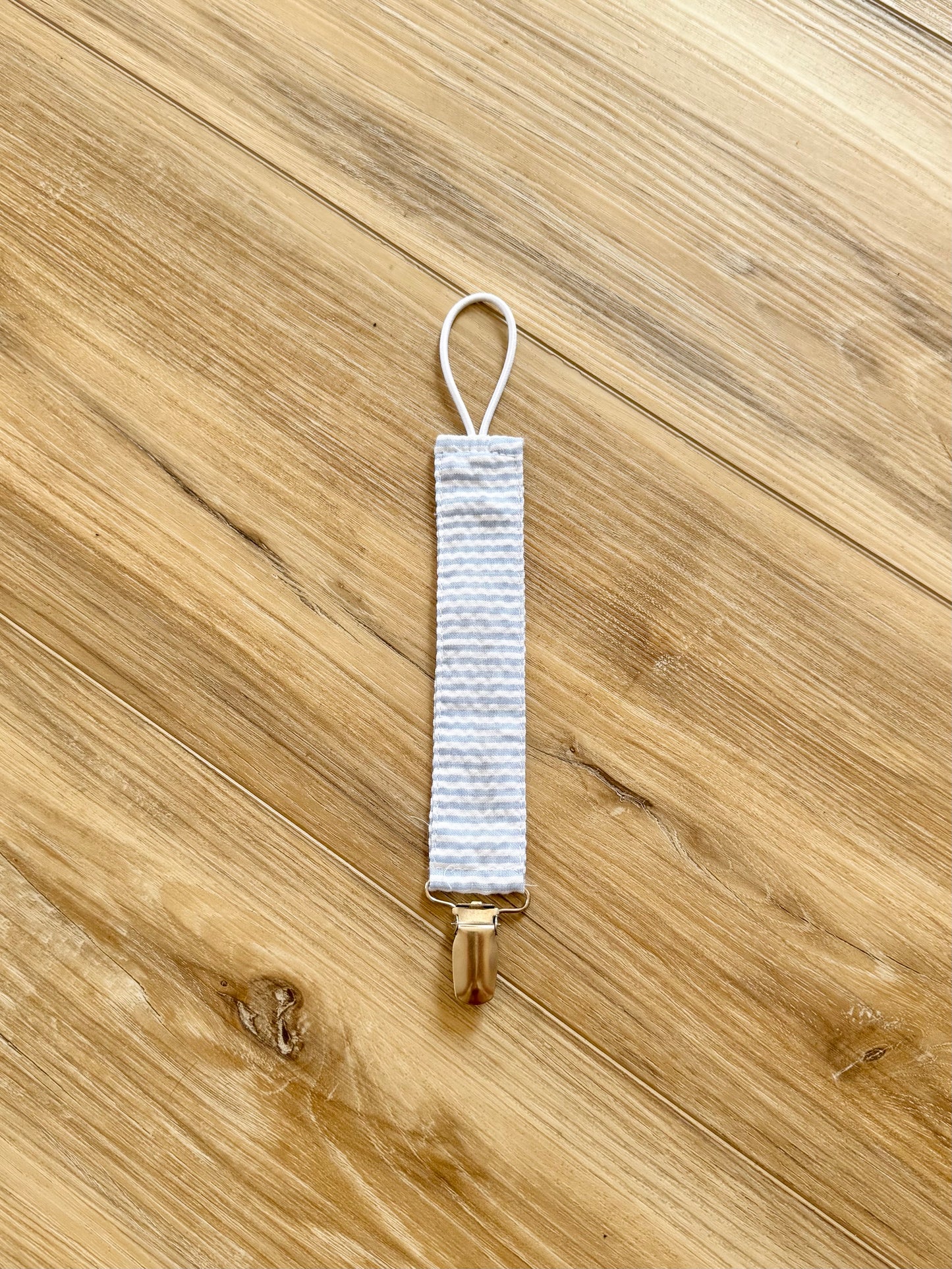 Blue Stripe Seersucker Paci Clip