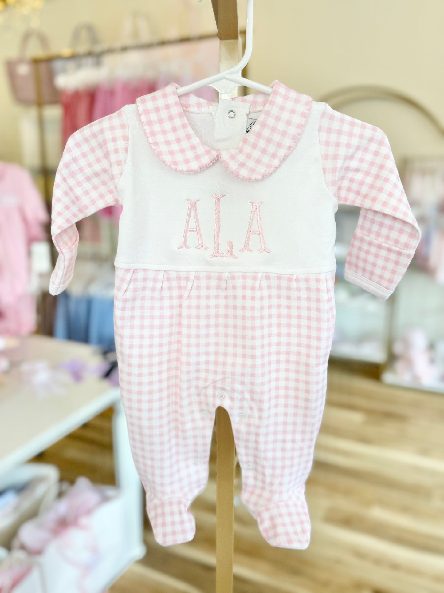 Pink Gingham Collar Footie