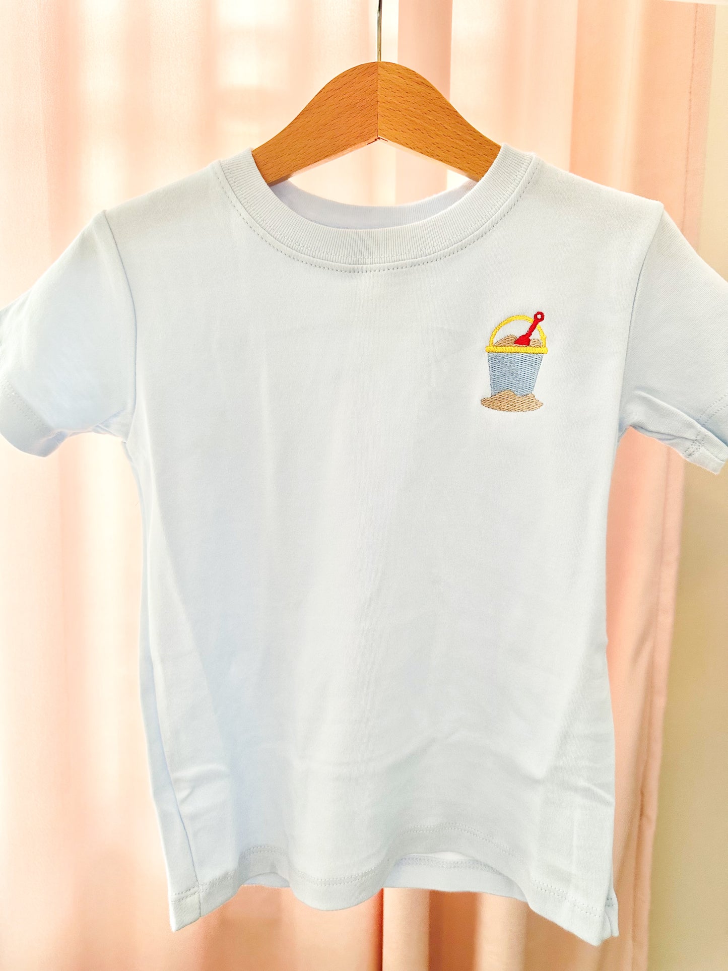 Mini Sand Bucket On Light Blue Tee