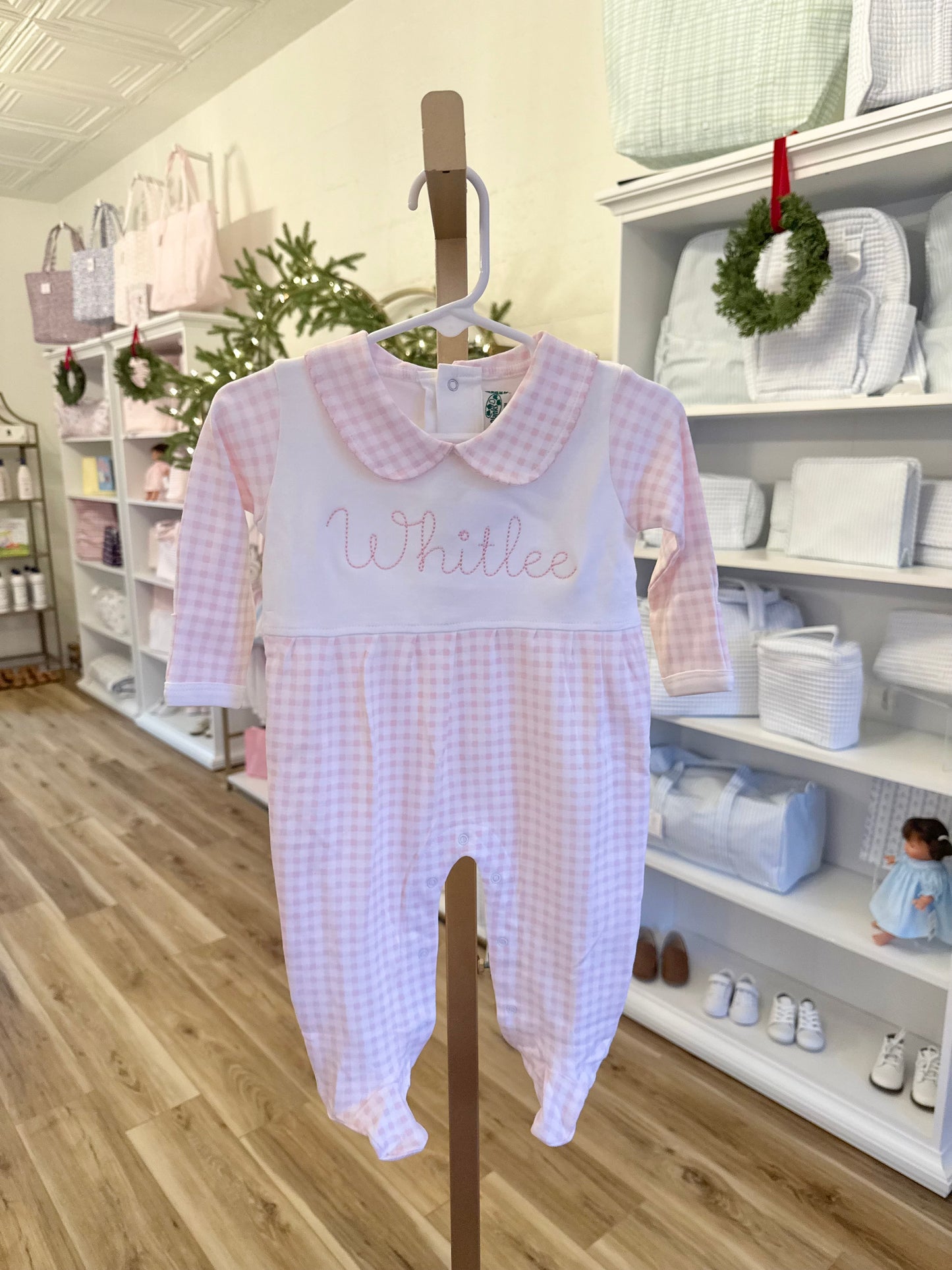 Pink Check Collar Footie