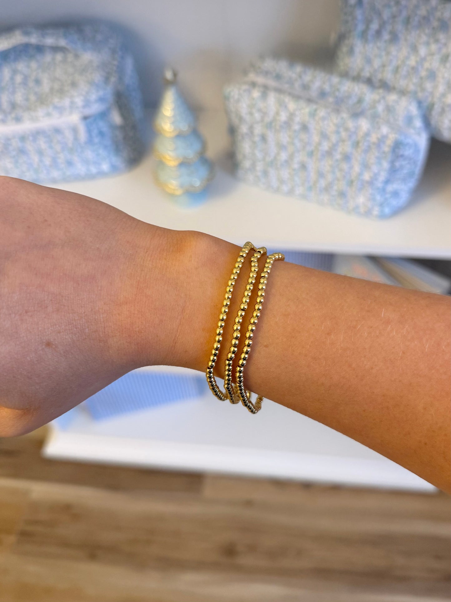 3MM Gold Bead Bracelet - Size 7