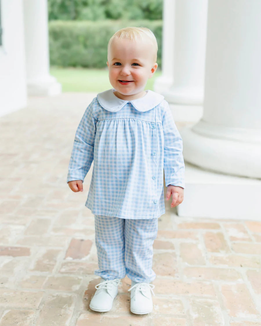 Jellybean Liam Bloomer Pant Set - Light Blue Gingham