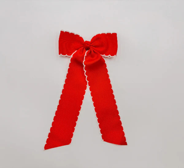 Long Tail Red with White Trim Hair Bow