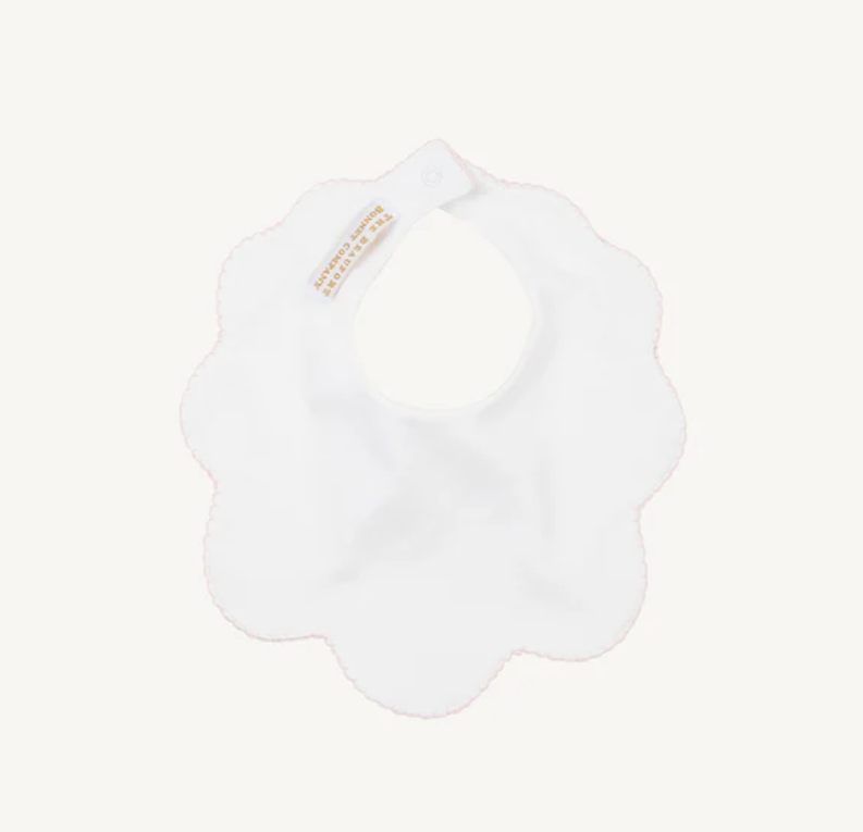 The Beaufort Bonnet Company Bellyful Bib - Worth Avenue White with Palm Beach Pink Picot Trim