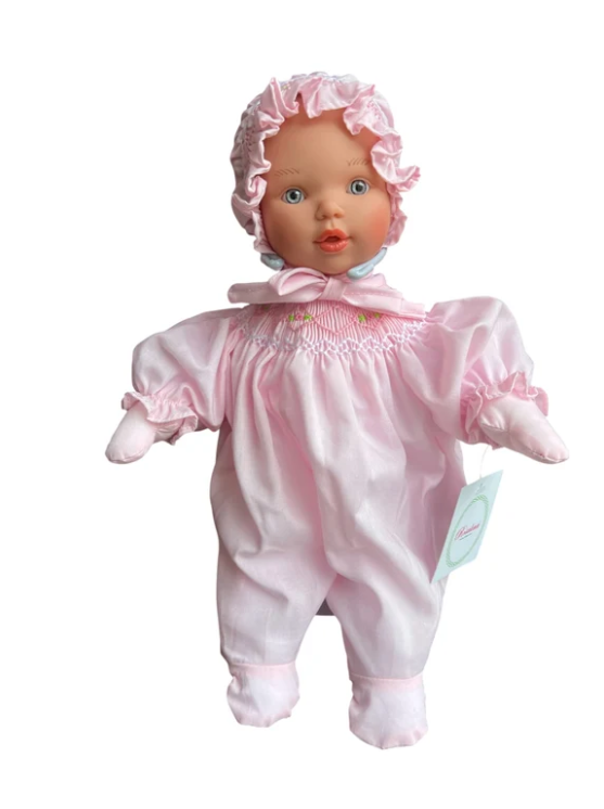 10" Eliza Doll With Blue Eyes In Pink Smocked Footie